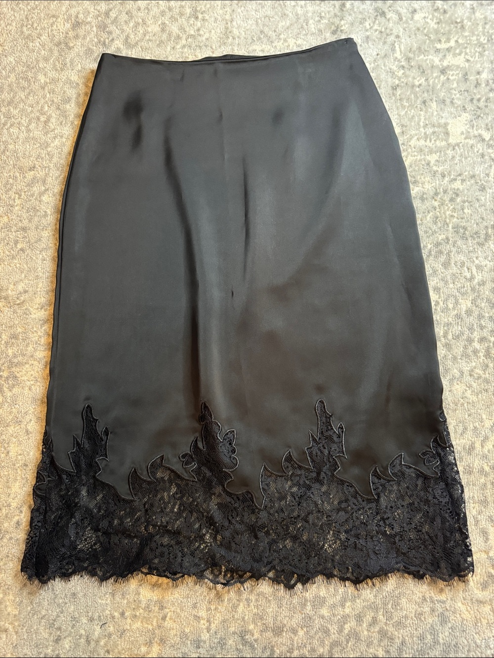 Satin Knee Length Skirt with Lace Hem